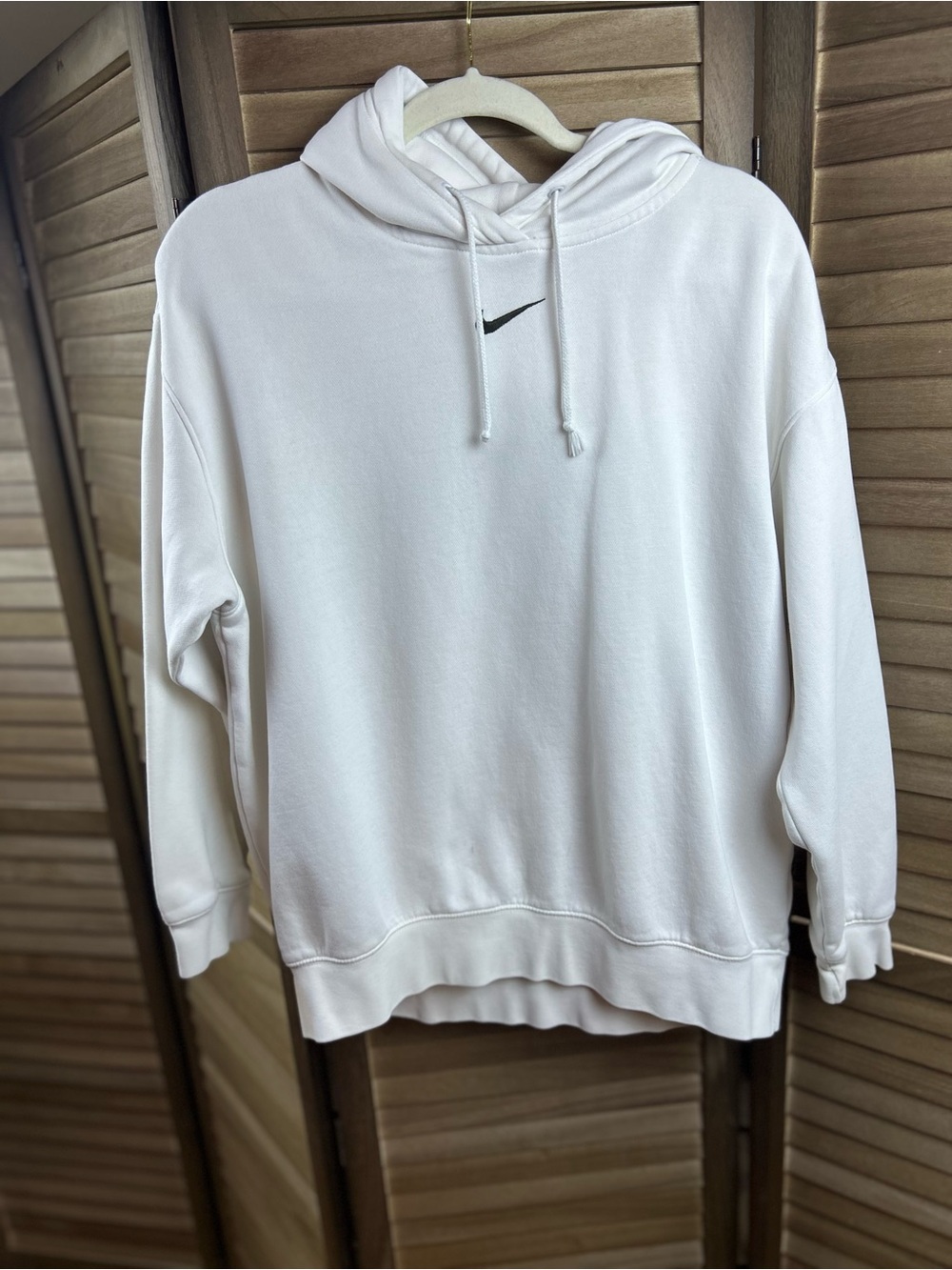 Nike White Oversized Pullover Hoodie Sweatshirt Black Swoosh Size Small